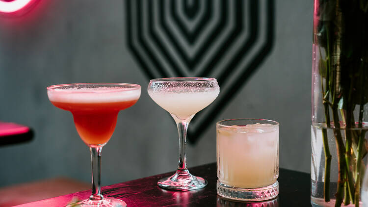 A line-up of three tequila cocktails.