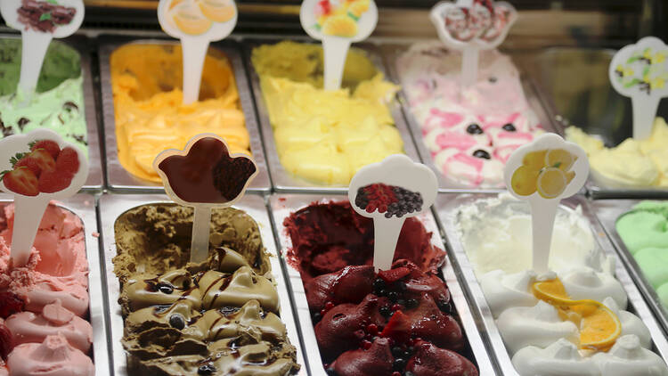 Ice cream range in gelateria