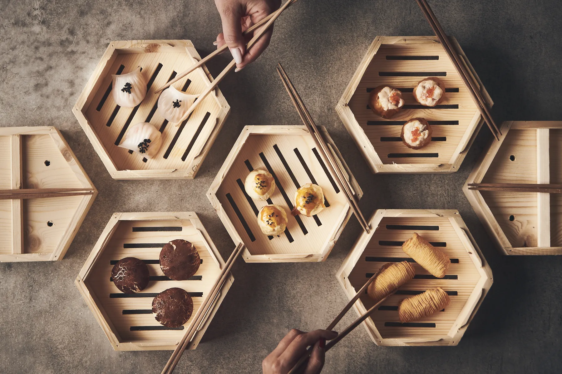 Dim sum baskets at Maiden Shanghai restaurant in Five Hotel Zurich.