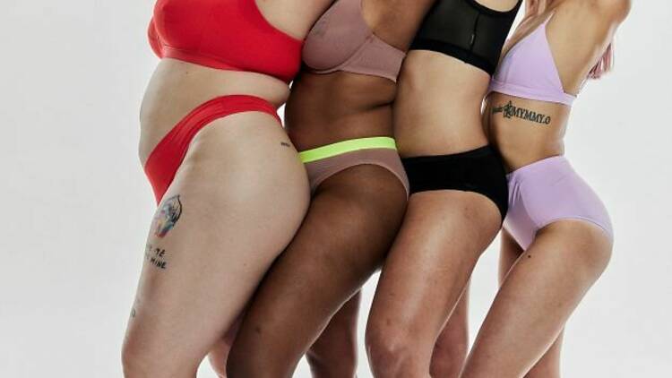 A group of four women modelling underwear and bras by the brand Nala.