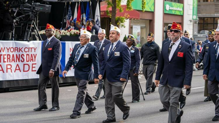 American Legion members marching in the 2021 New York City Veterans Day Parade.