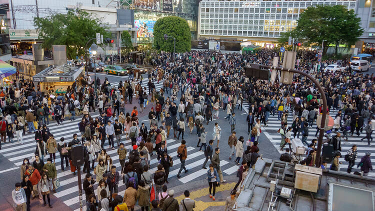 Timelapse of crowds of people crossing roads in Shibuya district