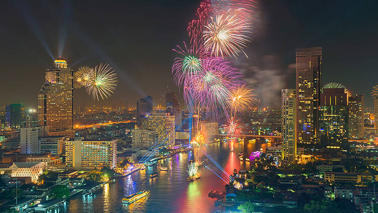 Fireworks over Chao Phraya River