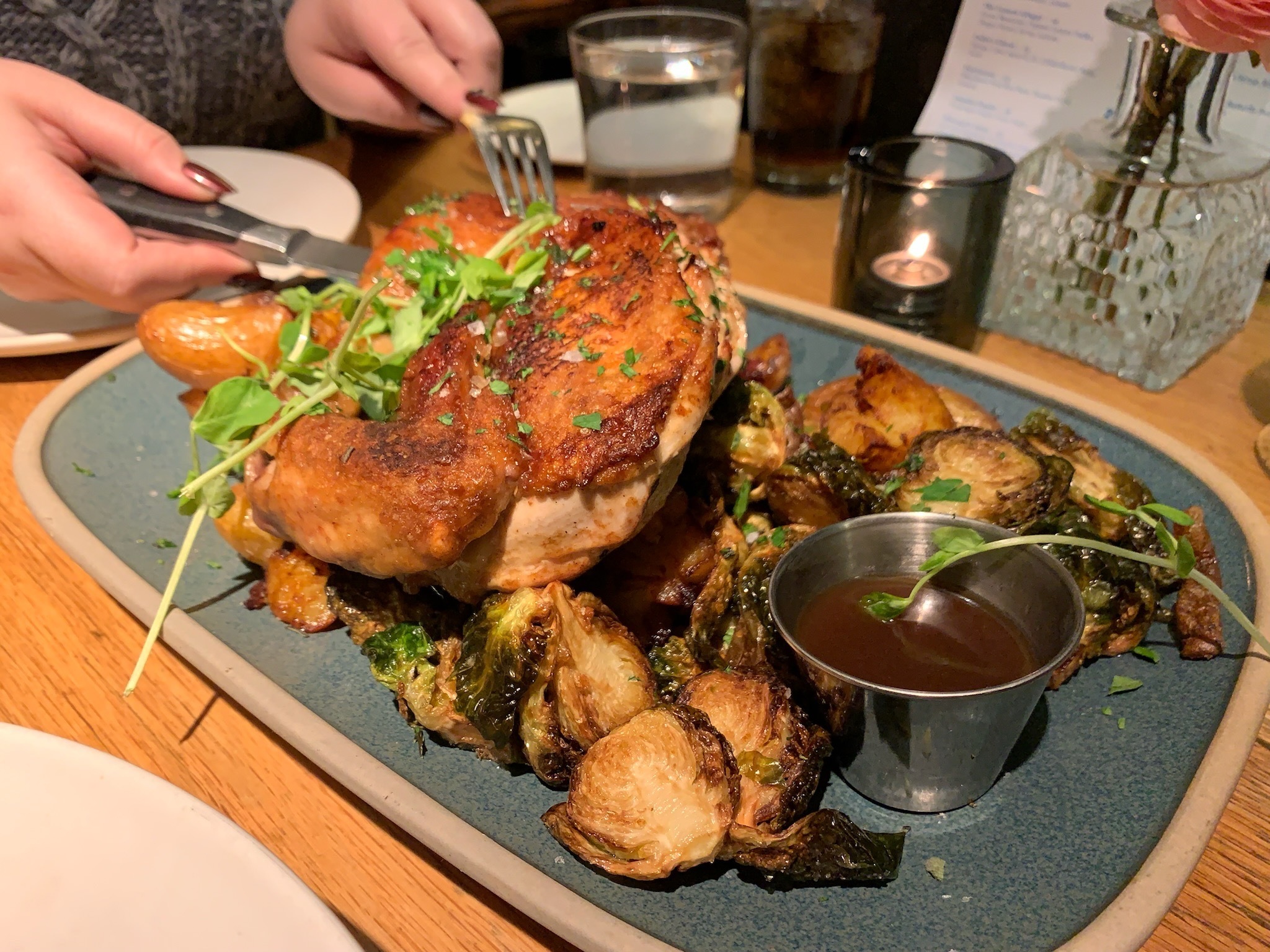 Brick-pressed chicken at Juniper