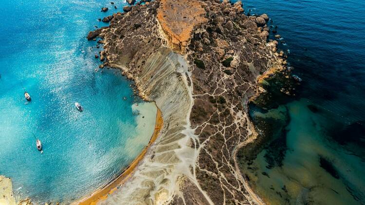 Bird's eye view of Għajn Tuffieħa Bay, Malta