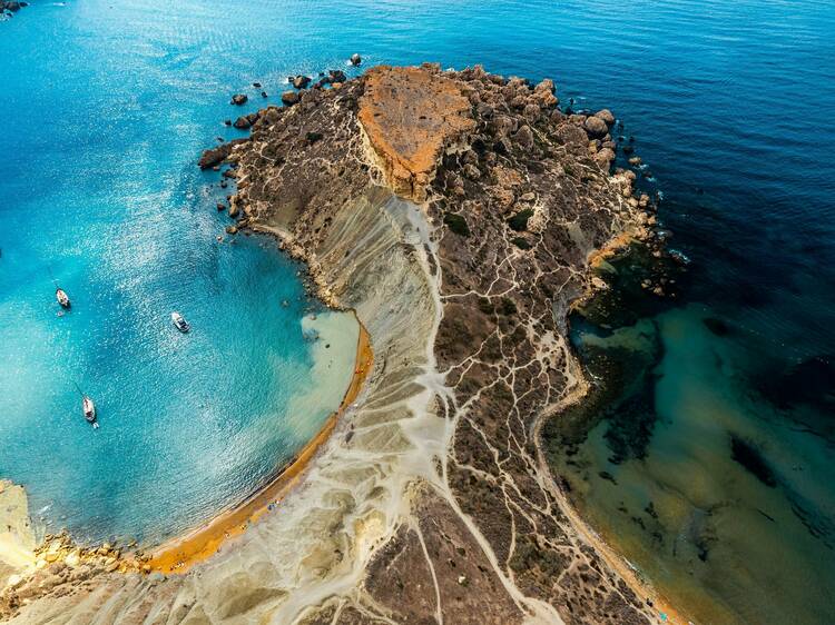 Bird's eye view of Għajn Tuffieħa Bay, Malta