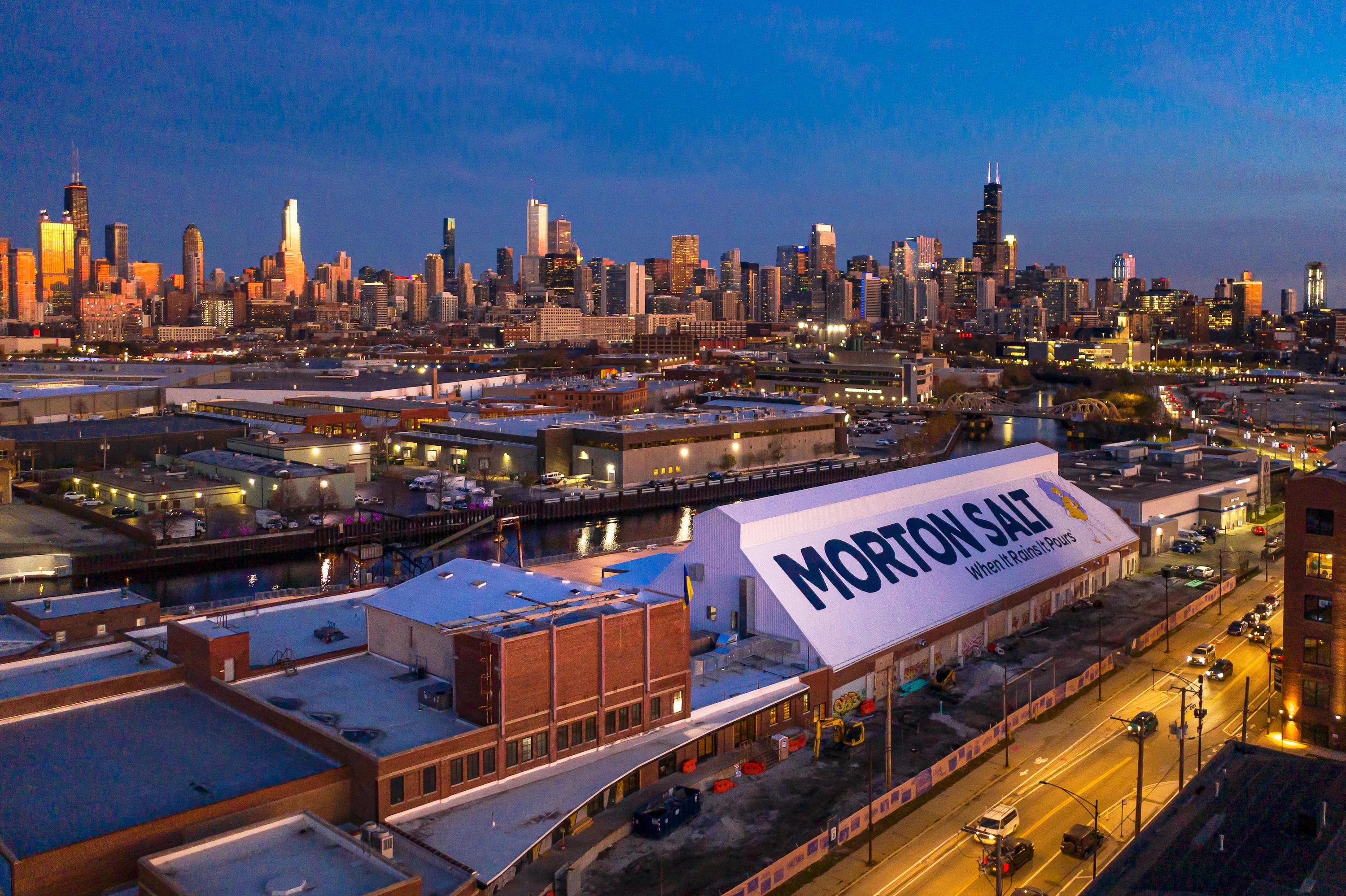 The Chicago skyline and the Morton Salt building in the foreground