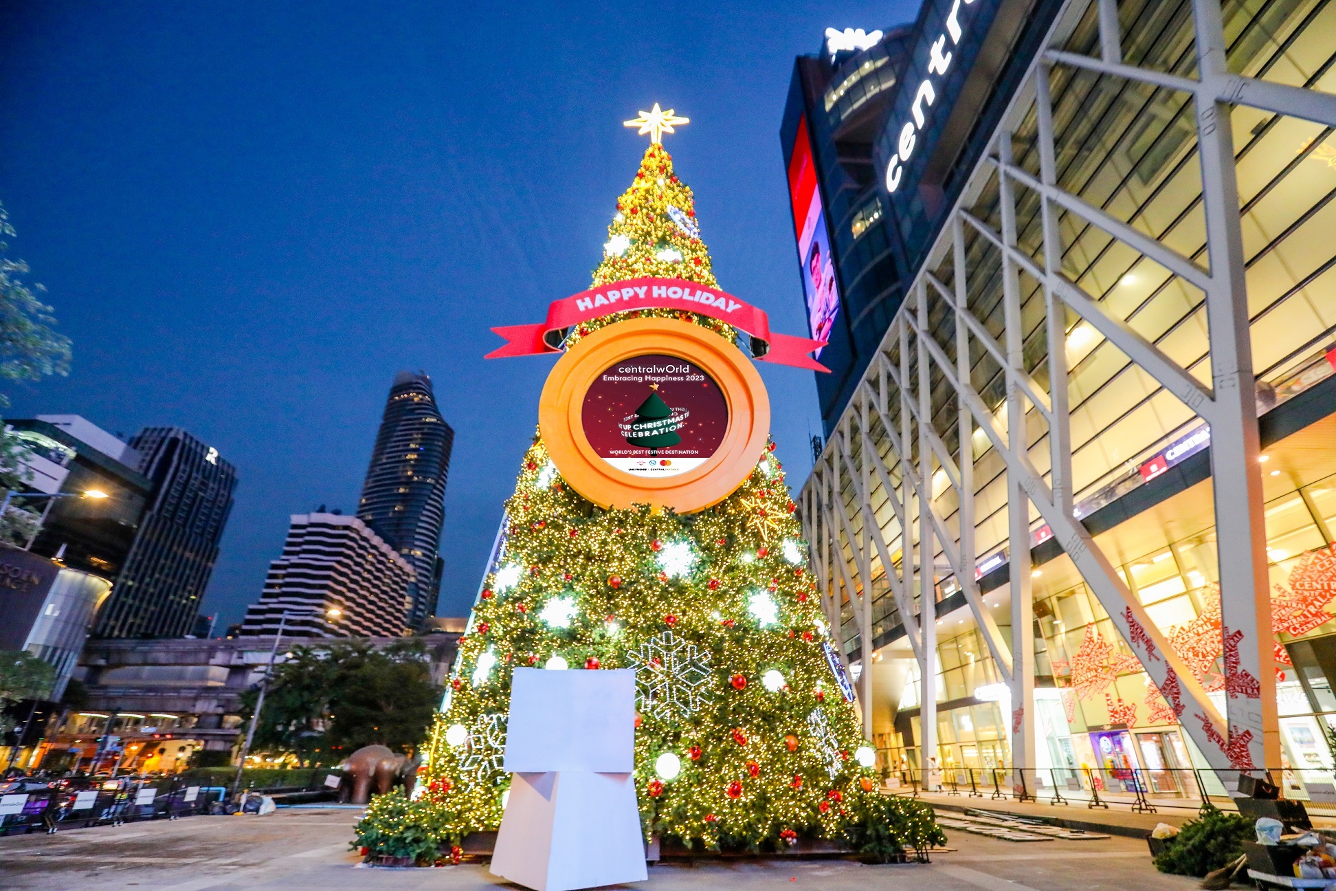 Festive lights at major shopping centers in Bangkok have been switched on