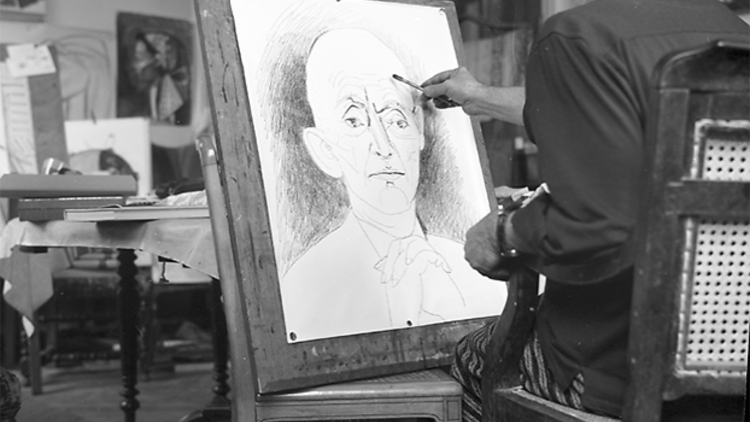 Pablo Picasso dibuixant el retrat de Daniel-Henry Kahnweiler