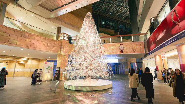 Reflective Christmas tree at Roppongi Hills