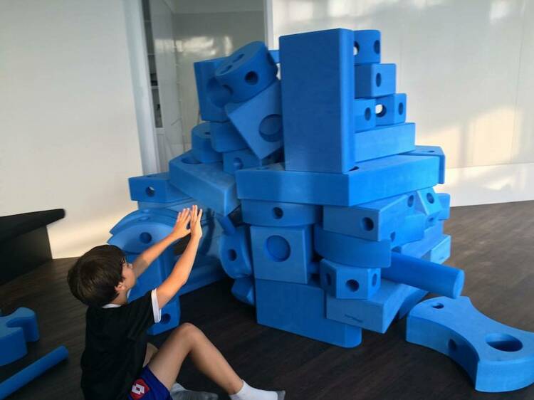 Big blue foam blocks indoor playground for kids . Many forms and