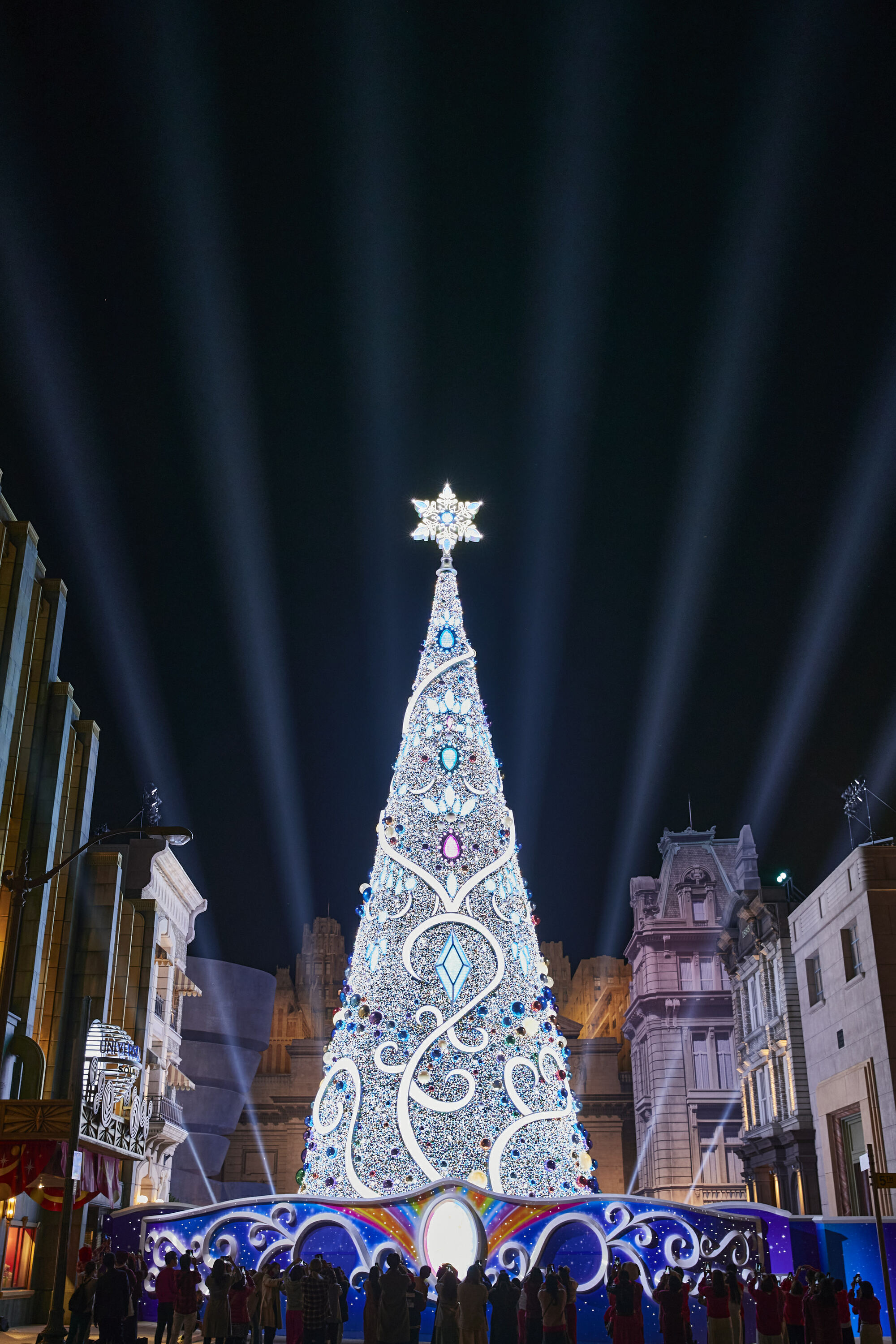 The Christmas tree at Universal Studios Japan in Osaka holds two