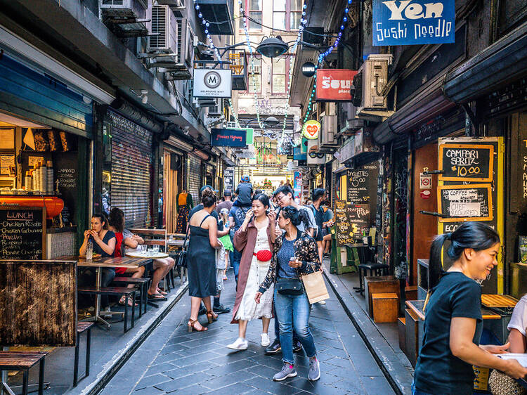 A street view of Centre Place laneway in Melbourne.