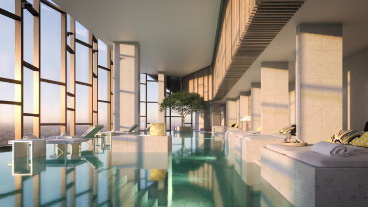The swimming pool and lounge at the upcoming Melbourne Ritz-Carlton.