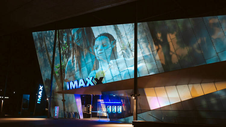 The outside of IMAX Melbourne showing the latest Avatar film