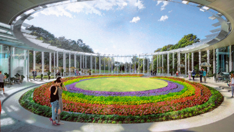 A render of the giant rainbow at the Calyx