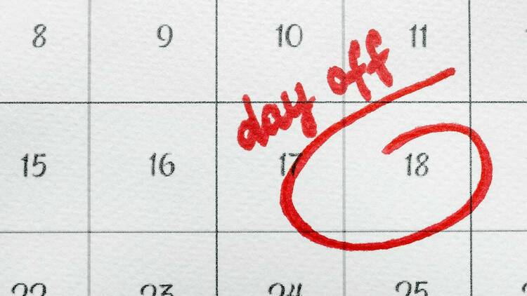 Picture of a calendar with one box circled 'day off' in red marker