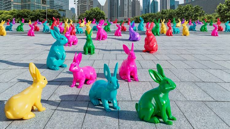 Hop along and see the bunny statues