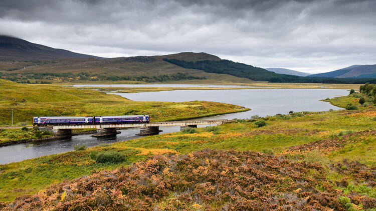 A train crossing a bridge in Scotland