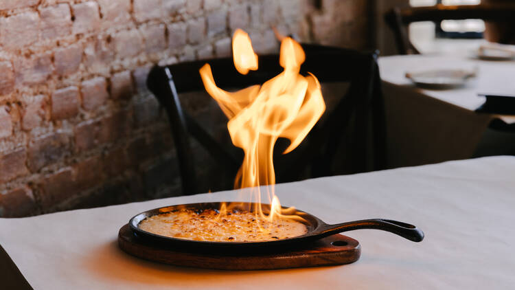 The Flaming Saganaki at Meze