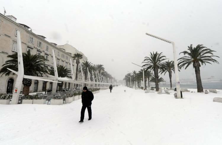 A record snowfall in 2012 stopped daily life in Split, Croatia