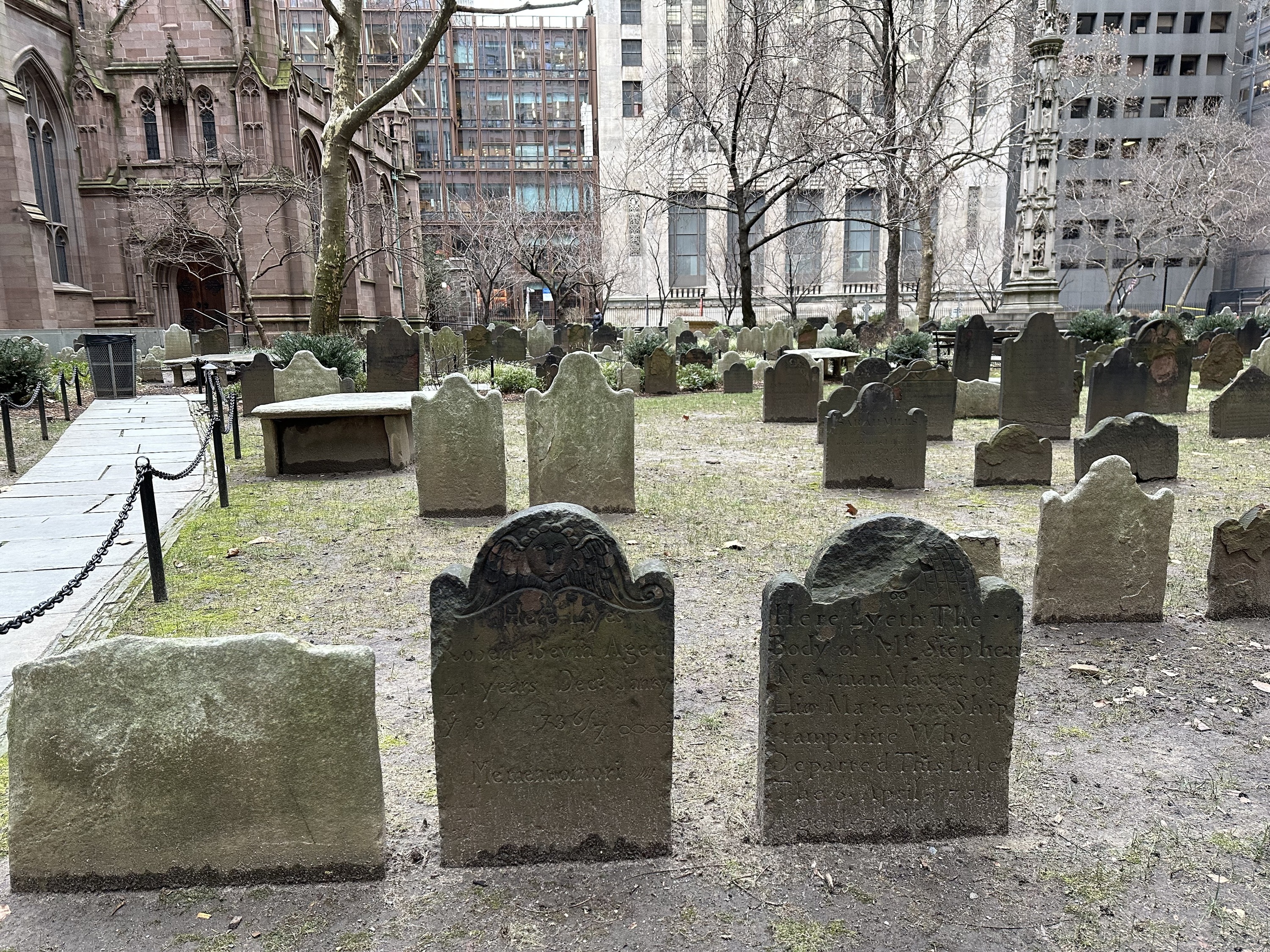 Tombstones in a cemetery in Manhattan.