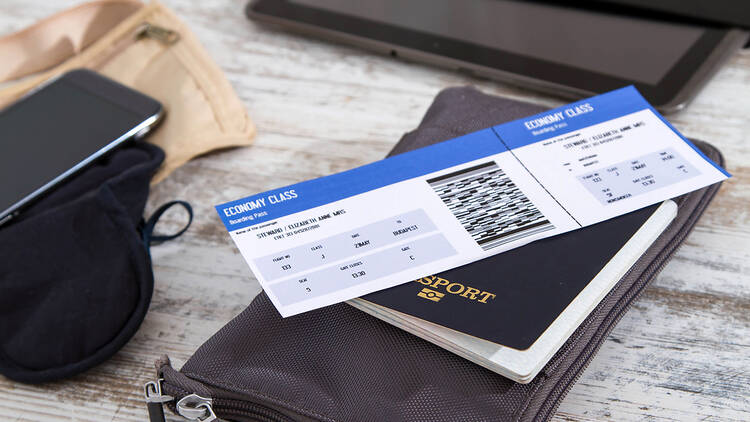 Boarding pass and passport for air travel