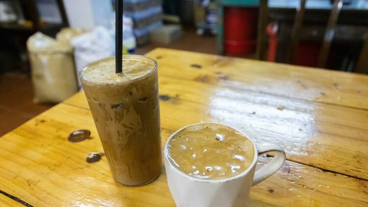 Enjoy hand-beaten coffee in Hon Kee Café