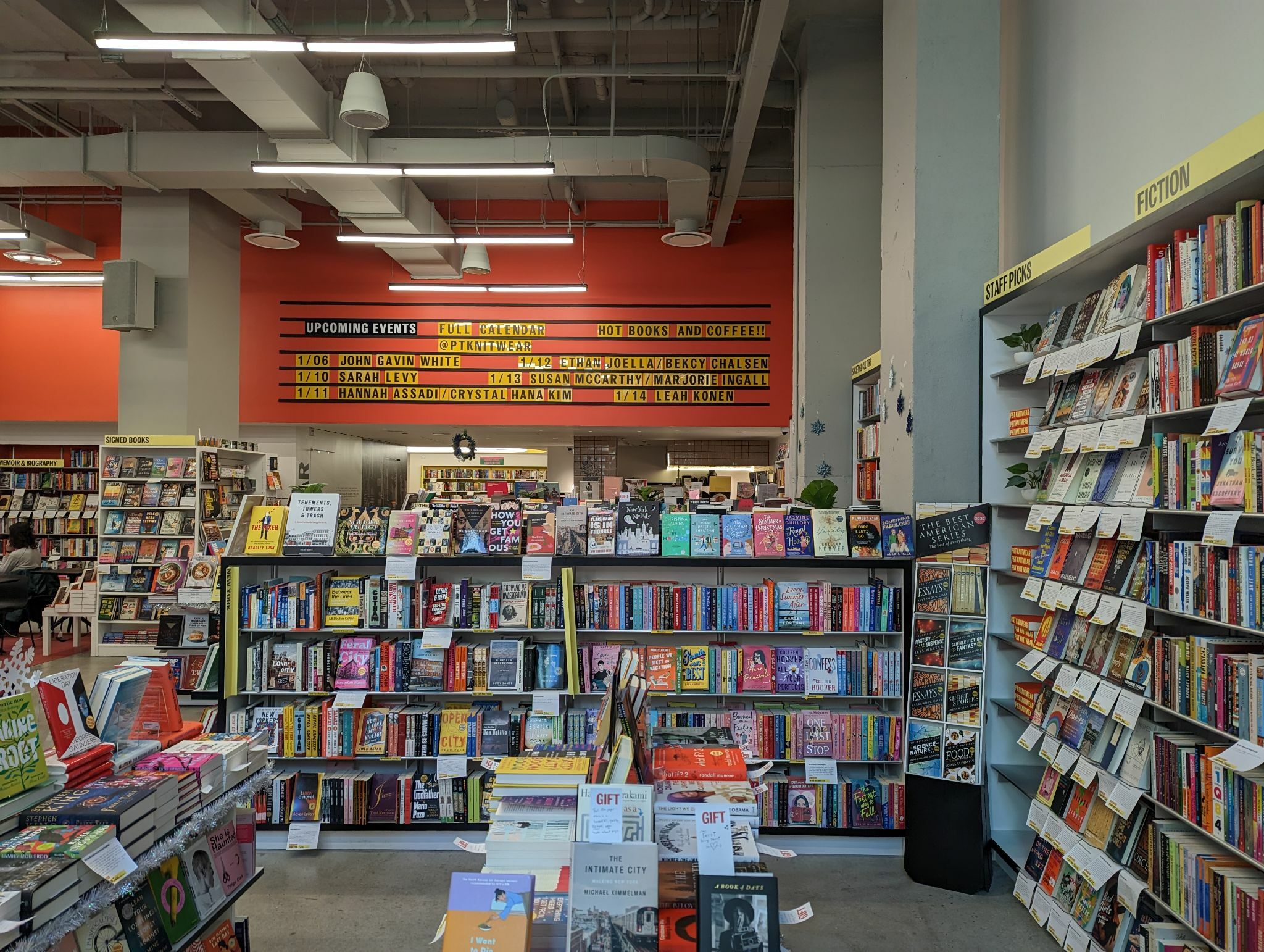 An interior view of P&T Knitwear showing rows and rows of books.