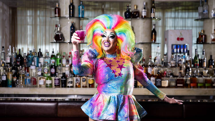 Drag Queen Kita Mean in an amazing rainbow outfit at The Star