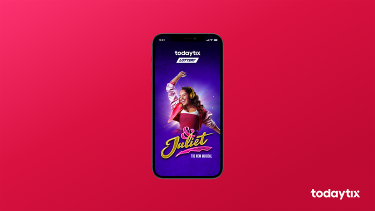A phone with a screen showing a poster for '& Juliet'