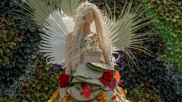 Mannequin dressed in floral costume 