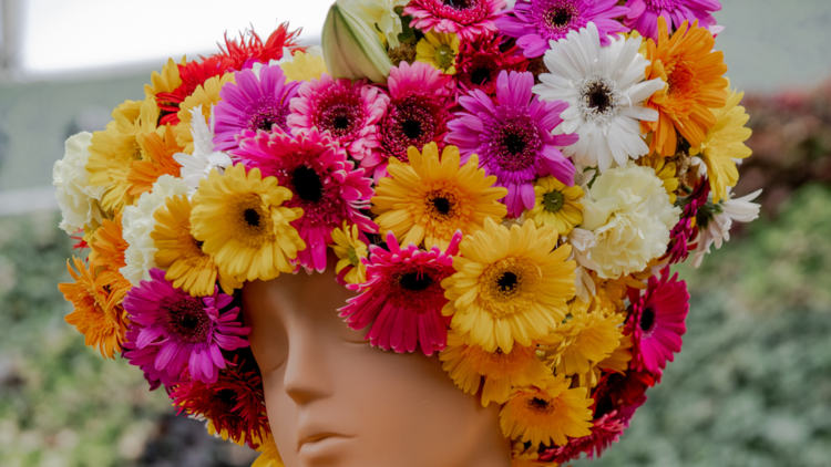 Mannequin dressed in floral costume 