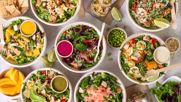 A range of salads and burritos by Greenstreat.