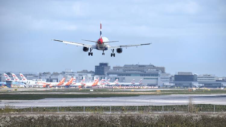 A plane taking off from Gatwick