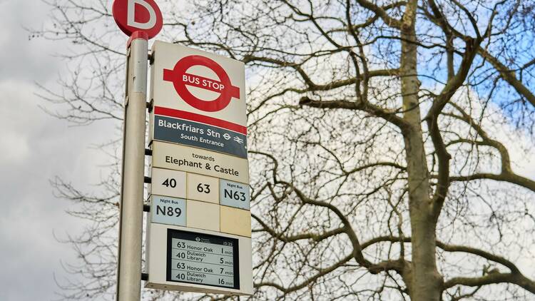New bus stop Countdown board by TfL