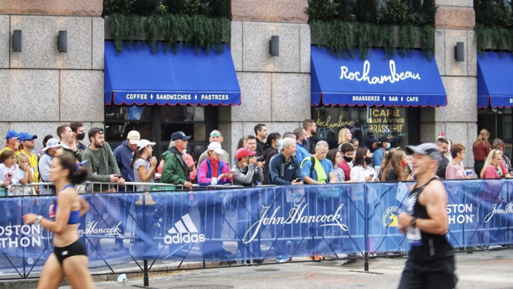 Where does the Boston Marathon route end?