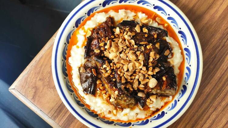 Congee com beringlea e miso