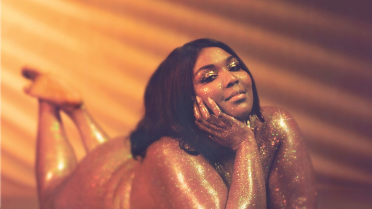 Lizzo poses covered in glitter 