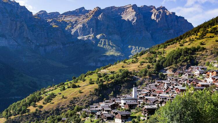 The mountain village of Albinen in Valais, Switzerland.