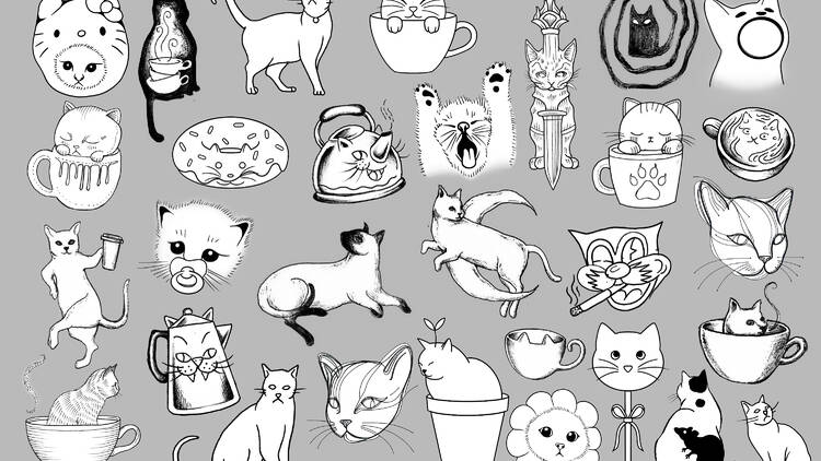 A flash sheet of cat tattoos. 