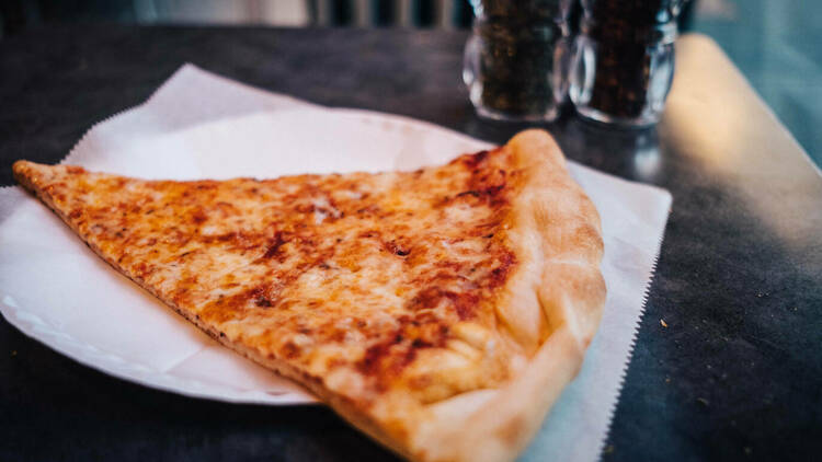 A slice of NYC pizza.