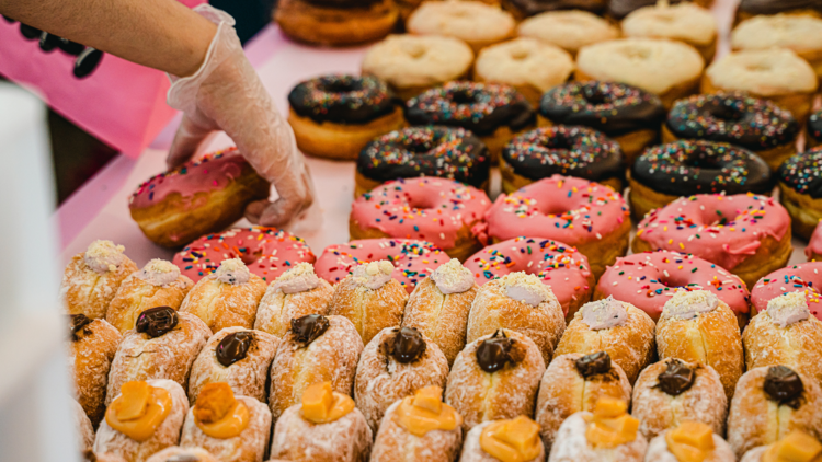 Donuts laid out on display