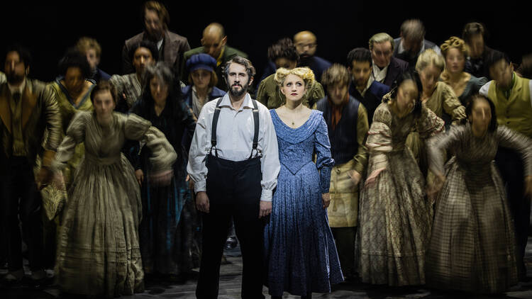 Josh Groban, Annaleigh Ashford and the company of the 2023 Broadway production of SWEENEY TODD
