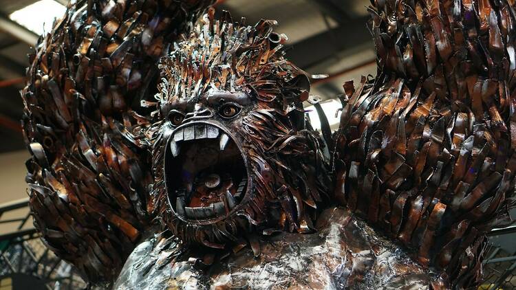 A King Kong sculpture made from scrap metal
