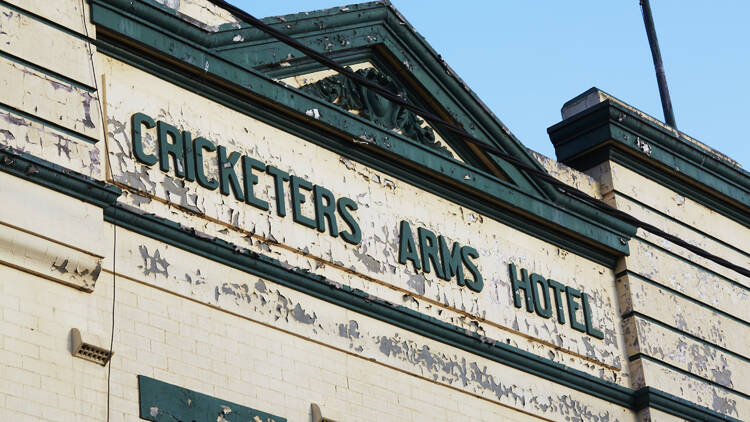 The sign outside the Cricketers Arms Hotel