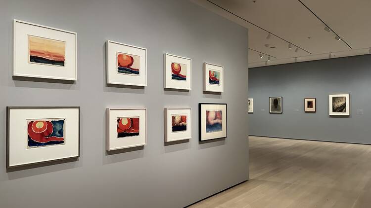 A photograph of the Georgia O'Keeffe exhibit at MOMA.