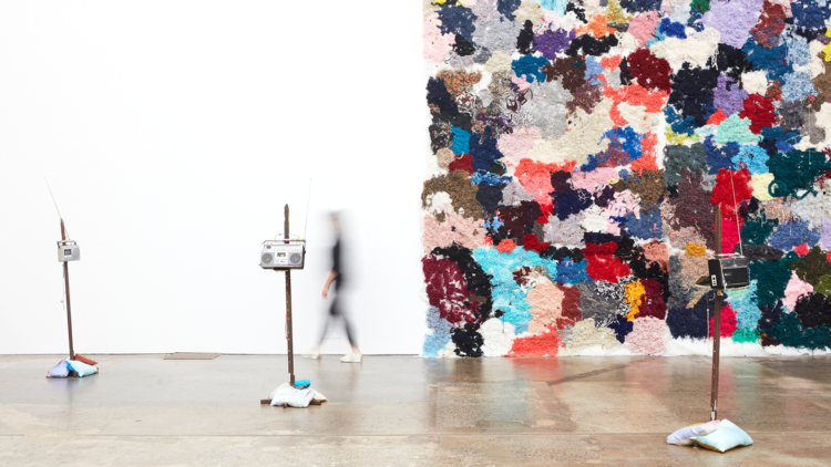 Installation view of 'The National' at Carriageworks, featuring works of Katie West and Elizabeth Day 