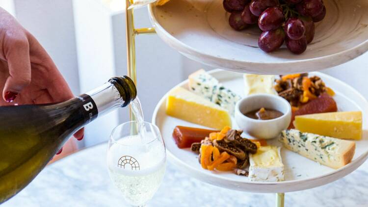Cheese platter with champagne