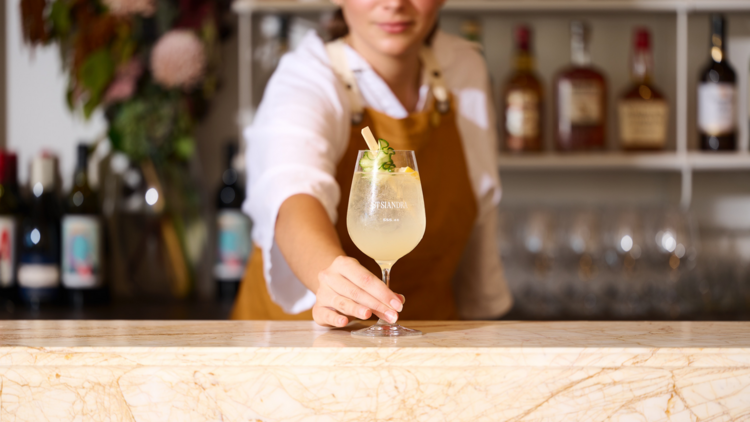 Bartender serving a cocktail at the bar